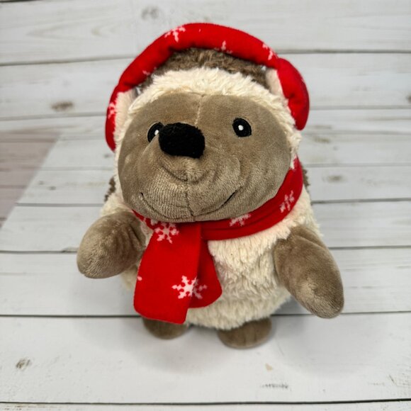 Kellytoy Soft Plush Hedgehog Toy Red Winter Ear Muffs 8" Plush Stuffed Animal - Picture 2 of 7